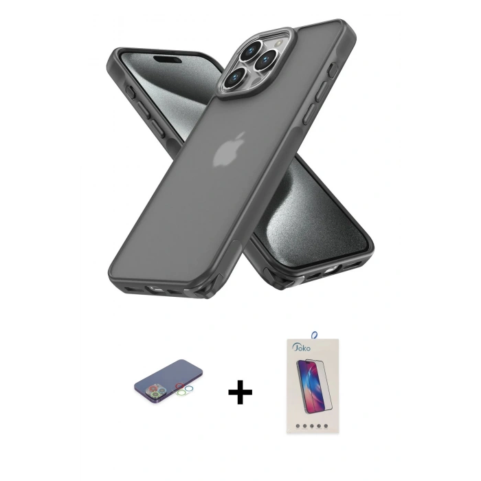 MARSİLYAN™- iPhone 13 Pro Max Kılıf Atlas Form - Siyah Joko 5D Cam + Renkli Kamera Lens Koruma Cam - MI