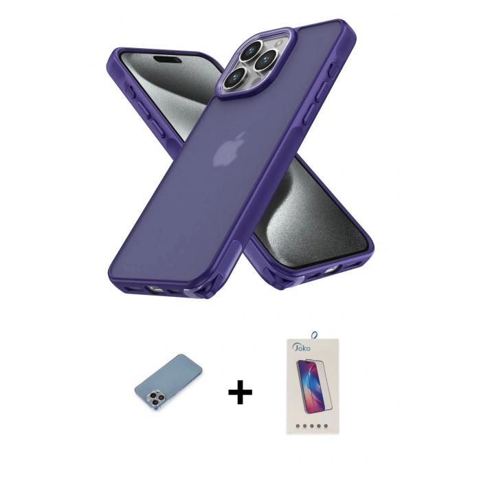MARSİLYAN™- iPhone 13 Pro Max Kılıf Atlas Form - Siyah Joko 5D Cam + Shine Kamera Lens Koruma Cam - GI