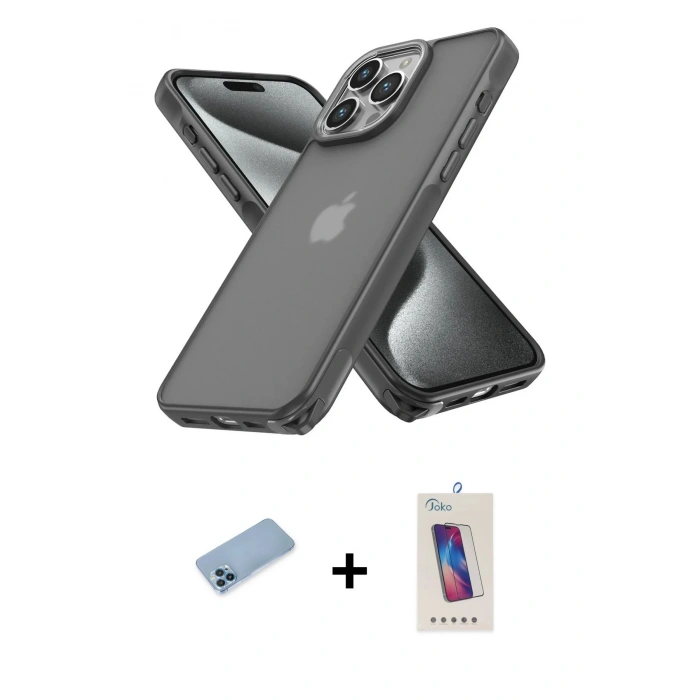 MARSİLYAN™- iPhone 13 Pro Max Kılıf Atlas Form - Siyah Joko 5D Cam + Shine Kamera Lens Koruma Cam - MI