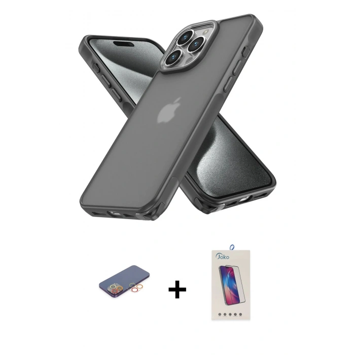 MARSİLYAN™- iPhone 13 Pro Max Kılıf Atlas Form - Siyah Joko 5D Cam + Renkli Kamera Lens Koruma Cam - TU