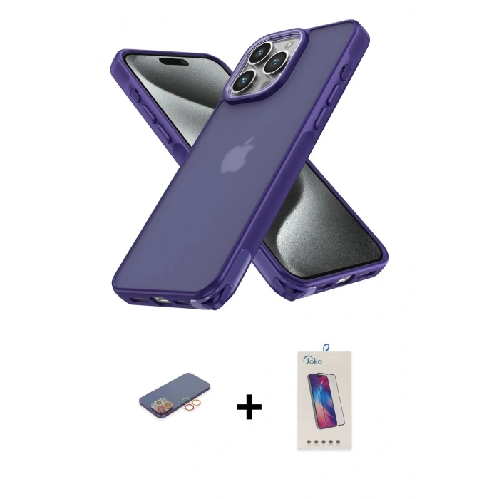 MARSİLYAN™- iPhone 13 Pro Max Kılıf Atlas Form - Siyah Joko 5D Cam + Renkli Kamera Lens Koruma Cam - TU