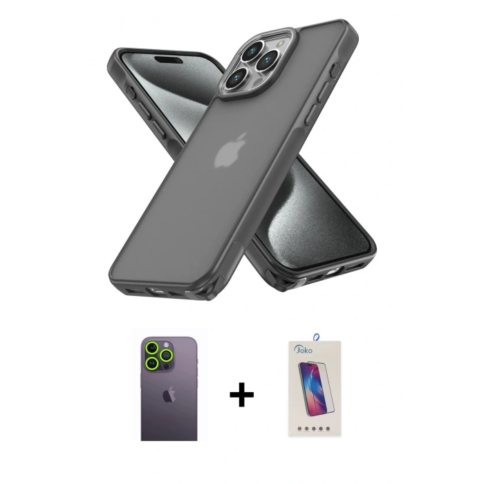 MARSİLYAN™- iPhone 13 Pro Max Kılıf Atlas Form - Siyah Joko 5D Cam + Neon Fosforlu Kamera Lens - YL
