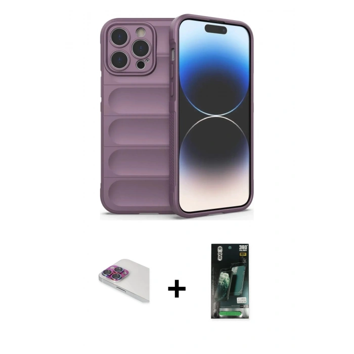 MARSİLYAN™- iPhone 13 Pro Max Kılıf Atlas Koleksiyonu - Şeffaf 360 Full Body Arka Koruyucu + Pers Alüminyum Kamera Lens - GI