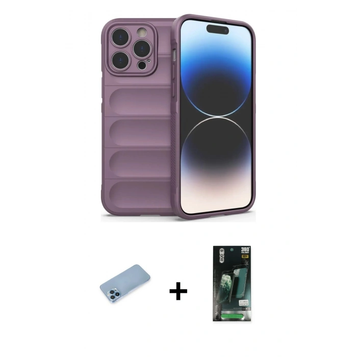 MARSİLYAN™- iPhone 13 Pro Max Kılıf Atlas Koleksiyonu - Şeffaf 360 Full Body Arka Koruyucu + Shine Kamera Lens Koruma Cam - MI
