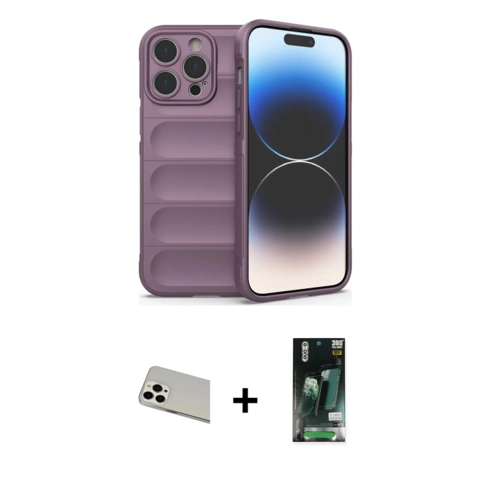 MARSİLYAN™- iPhone 13 Pro Max Kılıf Atlas Koleksiyonu - Şeffaf 360 Full Body Arka Koruyucu + Rainbow Kamera Lens Koruma Cam - BZ