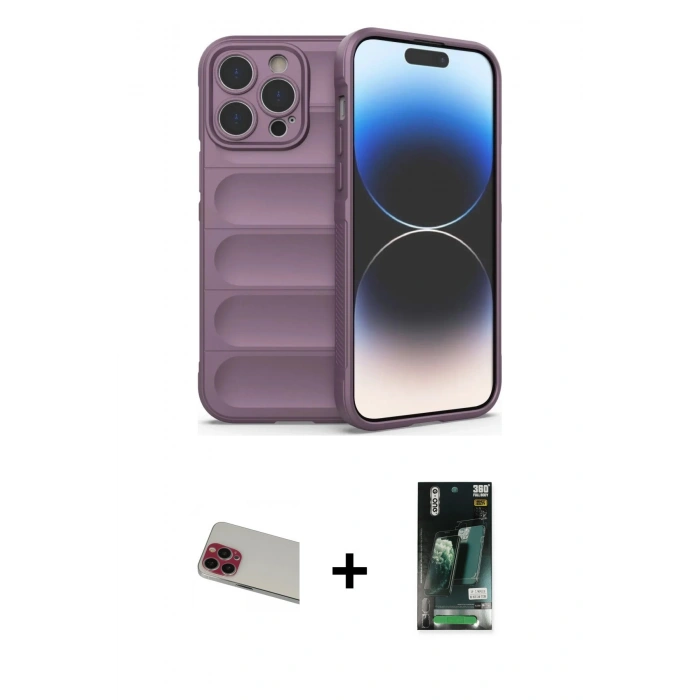 MARSİLYAN™- iPhone 13 Pro Max Kılıf Atlas Koleksiyonu - Şeffaf 360 Full Body Arka Koruyucu + Rainbow Kamera Lens Koruma Cam - KI