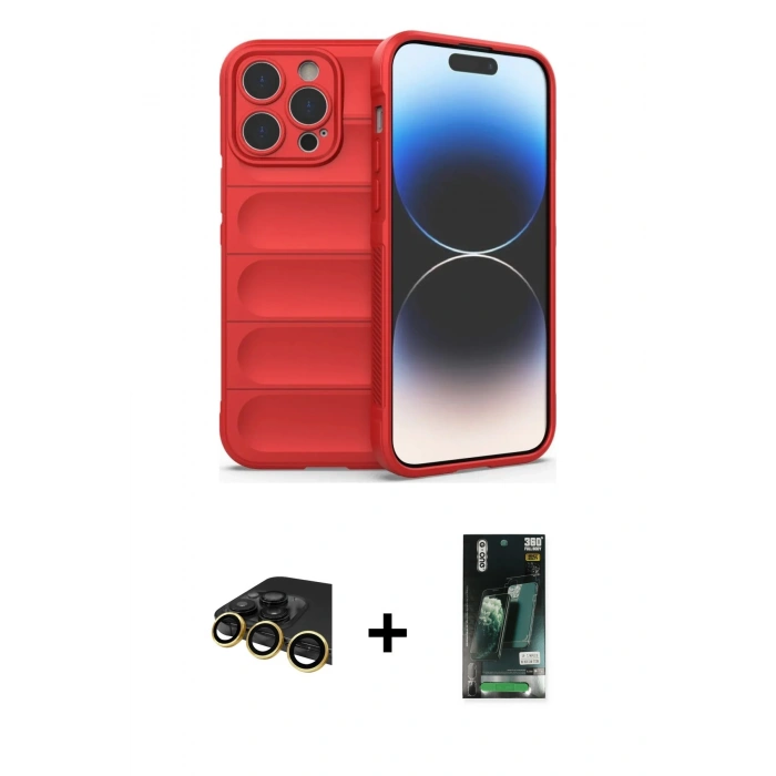 MARSİLYAN™- iPhone 13 Pro Max Kılıf Atlas Koleksiyonu - Şeffaf 360 Full Body Arka Koruyucu + Raze Metal Kamera Lens - GD