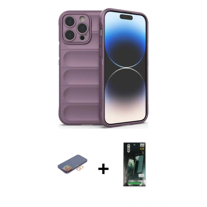 MARSİLYAN™- iPhone 13 Pro Max Kılıf Atlas Koleksiyonu - Şeffaf 360 Full Body Arka Koruyucu + Renkli Kamera Lens Koruma Cam - TU