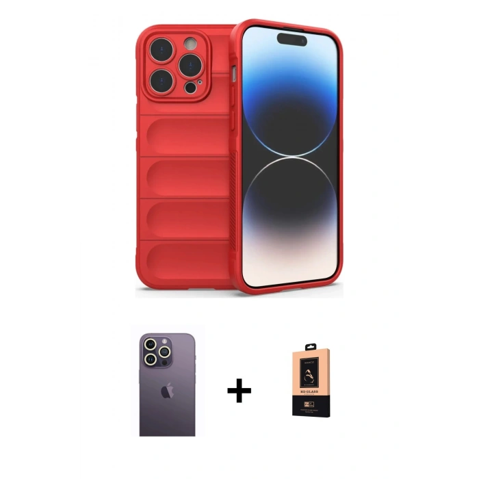 MARSİLYAN™- iPhone 13 Pro Max Kılıf Atlas Koleksiyonu - Şeffaf Maxco Cam Ekran Koruyucu + Neon Fosforlu Kamera Lens - BZ