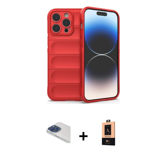 MARSİLYAN™- iPhone 13 Pro Max Kılıf Atlas Koleksiyonu - Şeffaf Maxco Cam Ekran Koruyucu + Lacivert Pers Alüminyum Kamera Lens