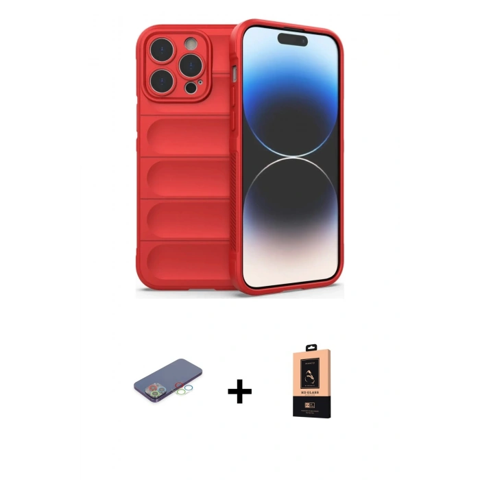 MARSİLYAN™- iPhone 13 Pro Max Kılıf Atlas Koleksiyonu - Şeffaf Maxco Cam Ekran Koruyucu + Renkli Kamera Lens Koruma Cam - MI