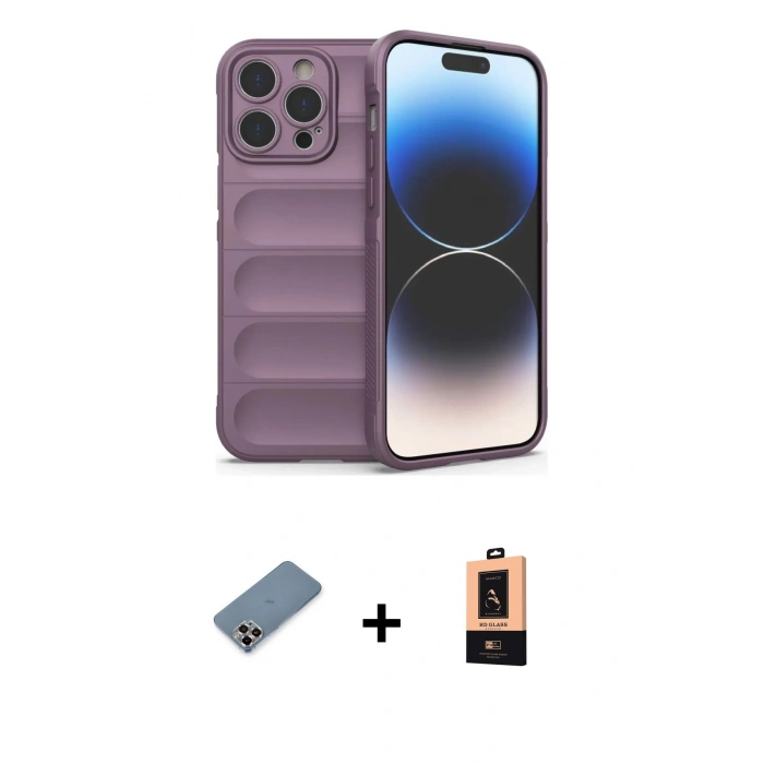 MARSİLYAN™- iPhone 13 Pro Max Kılıf Atlas Koleksiyonu - Şeffaf Maxco Cam Ekran Koruyucu + Metal Kamera Lens Koruma Cam - MR