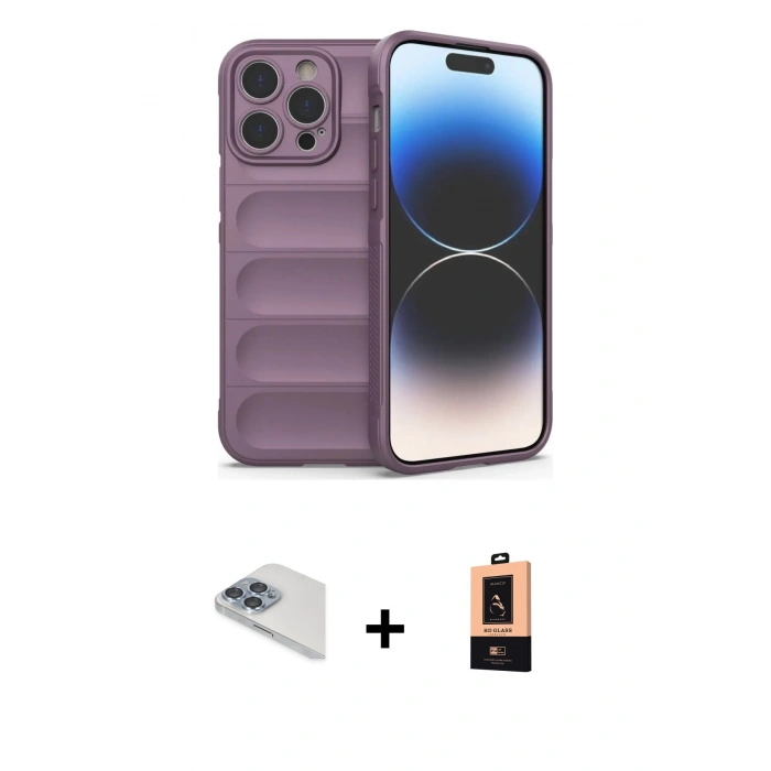 MARSİLYAN™- iPhone 13 Pro Max Kılıf Atlas Koleksiyonu - Şeffaf Maxco Cam Ekran Koruyucu + Pers Alüminyum Kamera Lens - SABE