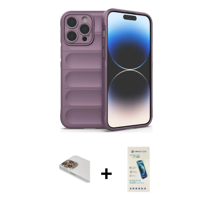 MARSİLYAN™- iPhone 13 Pro Max Kılıf Atlas Koleksiyonu - Şeffaf Pasifik Cam Ekran Koruyucu + Pers Alüminyum Kamera Lens - GD