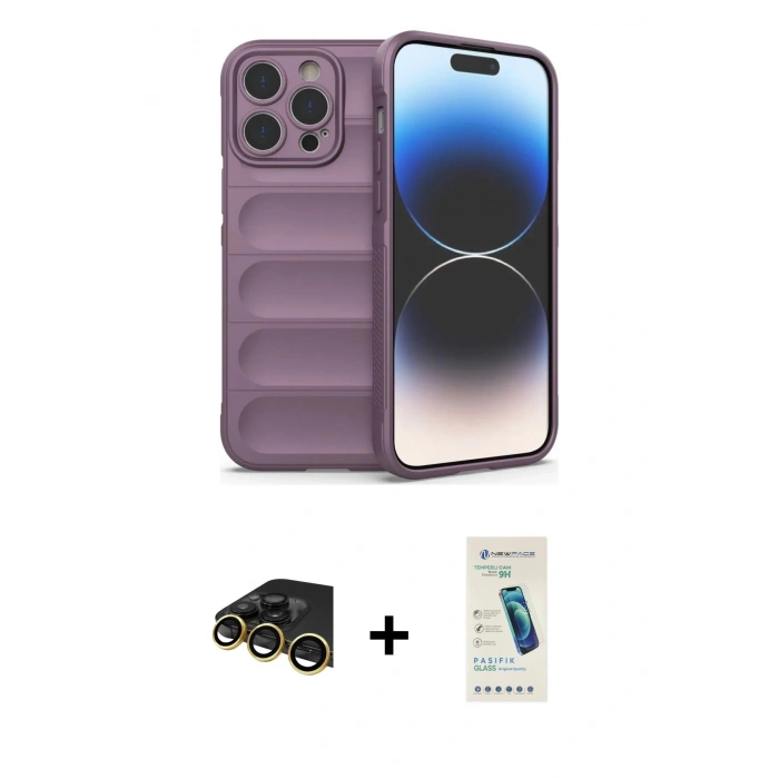 MARSİLYAN™- iPhone 13 Pro Max Kılıf Atlas Koleksiyonu - Şeffaf Pasifik Cam Ekran Koruyucu + Raze Metal Kamera Lens - GD