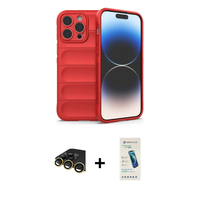 MARSİLYAN™- iPhone 13 Pro Max Kılıf Atlas Koleksiyonu - Şeffaf Pasifik Cam Ekran Koruyucu + Raze Metal Kamera Lens - GD