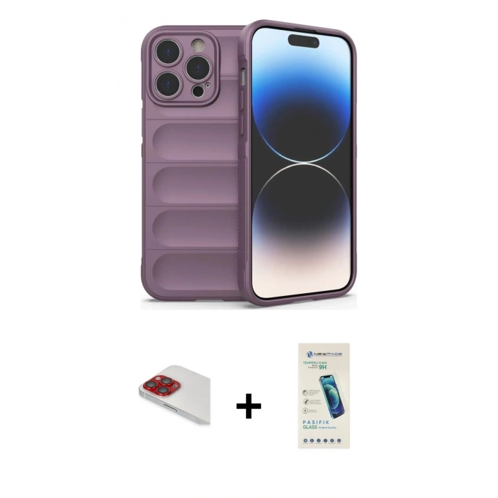 MARSİLYAN™- iPhone 13 Pro Max Kılıf Atlas Koleksiyonu - Şeffaf Pasifik Cam Ekran Koruyucu + Pers Alüminyum Kamera Lens - KI