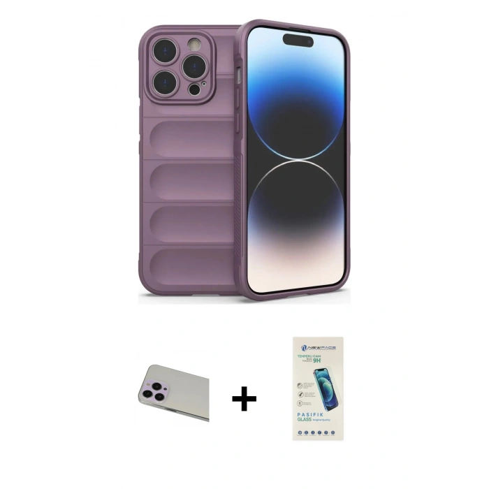 MARSİLYAN™- iPhone 13 Pro Max Kılıf Atlas Koleksiyonu - Şeffaf Pasifik Cam Ekran Koruyucu + Rainbow Kamera Lens Koruma Cam - MR