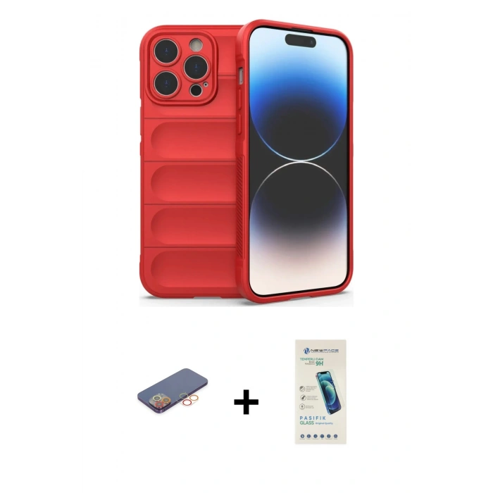 MARSİLYAN™- iPhone 13 Pro Max Kılıf Atlas Koleksiyonu - Şeffaf Pasifik Cam Ekran Koruyucu + Renkli Kamera Lens Koruma Cam - TU