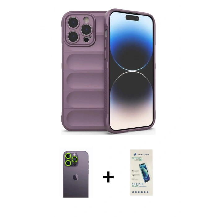 MARSİLYAN™- iPhone 13 Pro Max Kılıf Atlas Koleksiyonu - Şeffaf Pasifik Cam Ekran Koruyucu + Neon Fosforlu Kamera Lens - YL