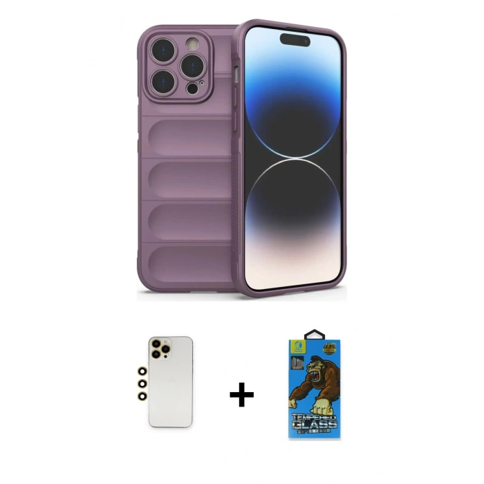MARSİLYAN™- iPhone 13 Pro Max Kılıf Atlas Koleksiyonu - Siyah 18D Cam Ekran Koruyucu + Shine Kamera Lens - GD