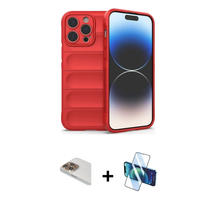 MARSİLYAN™- iPhone 13 Pro Max Kılıf Atlas Koleksiyonu - Siyah 3D Antistatik Cam Ekran Koruyucu + Pers Alüminyum Kamera Lens - GD