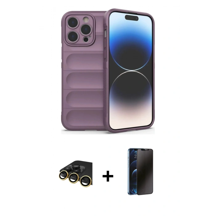 MARSİLYAN™- iPhone 13 Pro Max Kılıf Atlas Koleksiyonu - Siyah 3D Antistatik Hayalet Cam Ekran Koruyucu + Raze Metal Kamera Lens - GD
