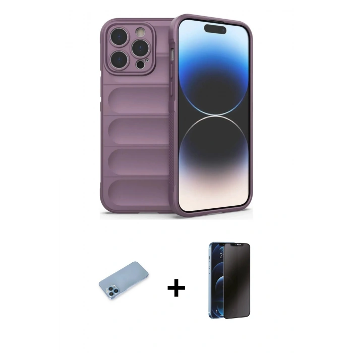 MARSİLYAN™- iPhone 13 Pro Max Kılıf Atlas Koleksiyonu - Siyah 3D Antistatik Hayalet Cam Ekran Koruyucu + Shine Kamera Lens Koruma Cam - MI