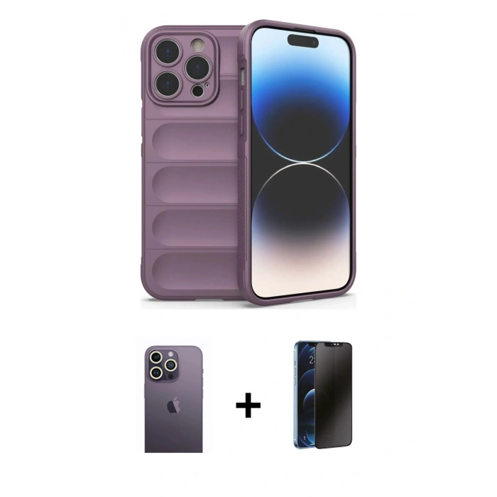MARSİLYAN™- iPhone 13 Pro Max Kılıf Atlas Koleksiyonu - Siyah 3D Antistatik Hayalet Cam Ekran Koruyucu + Neon Fosforlu Kamera Lens - BZ