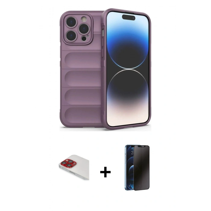 MARSİLYAN™- iPhone 13 Pro Max Kılıf Atlas Koleksiyonu - Siyah 3D Antistatik Hayalet Cam Ekran Koruyucu + Pers Alüminyum Kamera Lens - KI