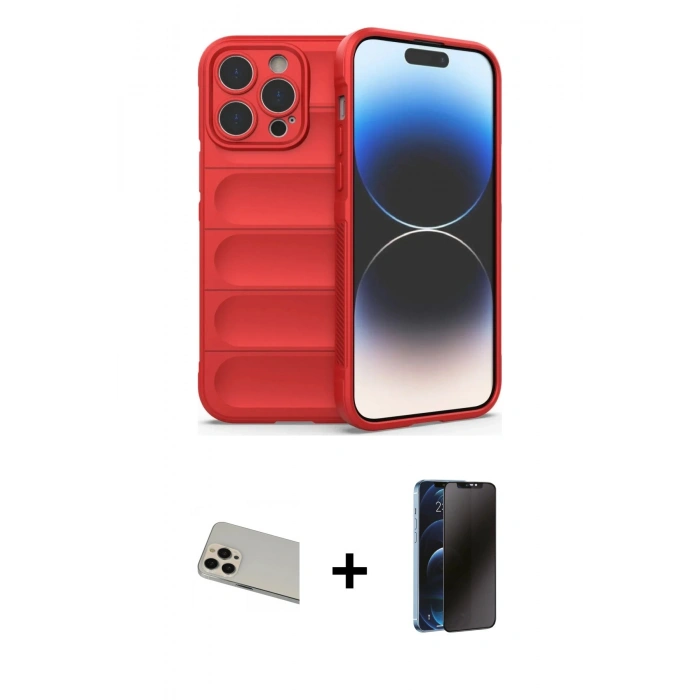 MARSİLYAN™- iPhone 13 Pro Max Kılıf Atlas Koleksiyonu - Siyah 3D Antistatik Hayalet Cam Ekran Koruyucu + Rainbow Kamera Lens Koruma Cam - REGD