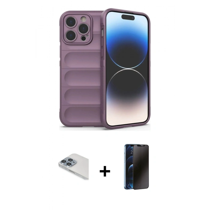 MARSİLYAN™- iPhone 13 Pro Max Kılıf Atlas Koleksiyonu - Siyah 3D Antistatik Hayalet Cam Ekran Koruyucu + Pers Alüminyum Kamera Lens - SABE