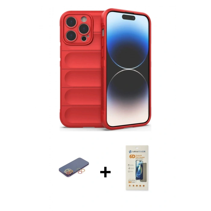MARSİLYAN™- iPhone 13 Pro Max Kılıf Atlas Koleksiyonu - Siyah 6D Mat Seramik Hayalet Nano Ekran Koruyucu + Renkli Kamera Lens Koruma Cam - TU