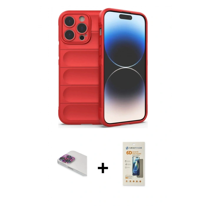 MARSİLYAN™- iPhone 13 Pro Max Kılıf Atlas Koleksiyonu - Siyah 6D Mat Seramik Hayalet Nano Ekran Koruyucu + Pers Alüminyum Kamera Lens - GI