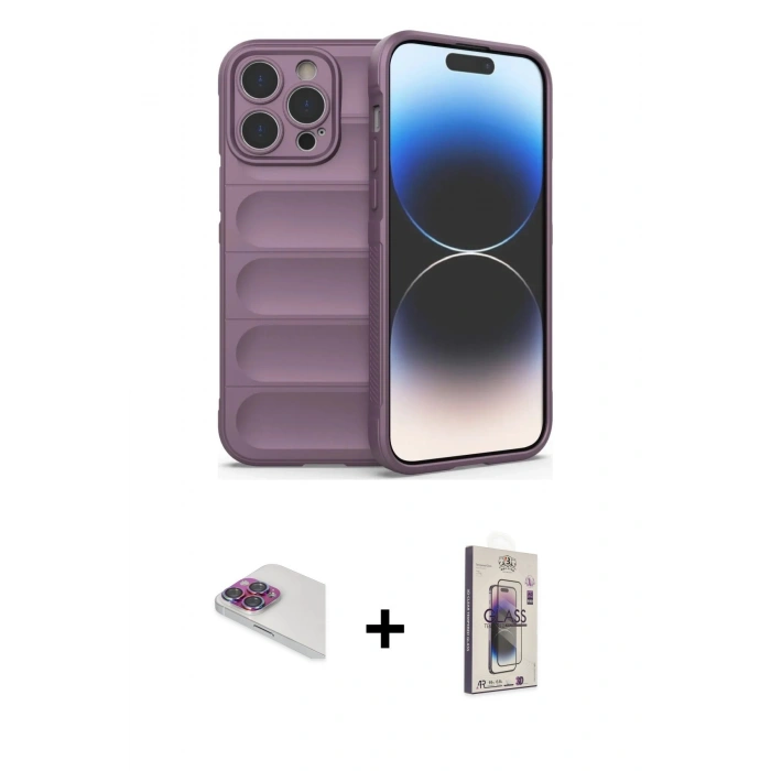 MARSİLYAN™- iPhone 13 Pro Max Kılıf Atlas Koleksiyonu - Siyah Bilvis 3D Cam Ekran Koruyucu + Pers Alüminyum Kamera Lens - GI