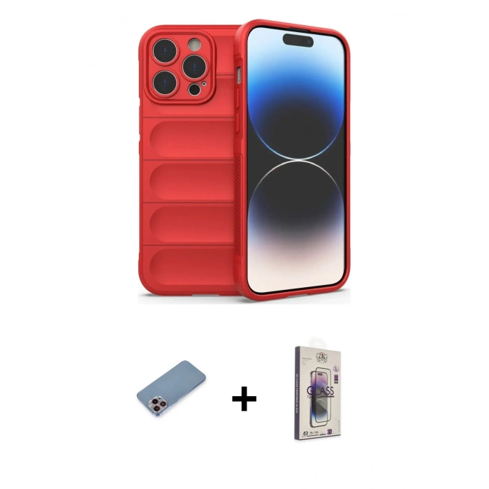 MARSİLYAN™- iPhone 13 Pro Max Kılıf Atlas Koleksiyonu - Siyah Bilvis 3D Cam Ekran Koruyucu + Shine Kamera Lens Koruma Cam - PE