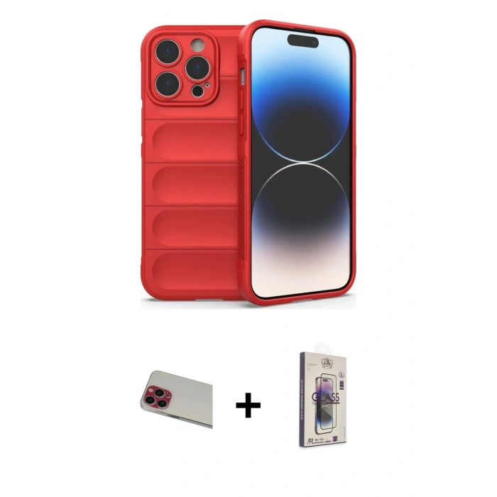 MARSİLYAN™- iPhone 13 Pro Max Kılıf Atlas Koleksiyonu - Siyah Bilvis 3D Cam Ekran Koruyucu + Rainbow Kamera Lens Koruma Cam - KI