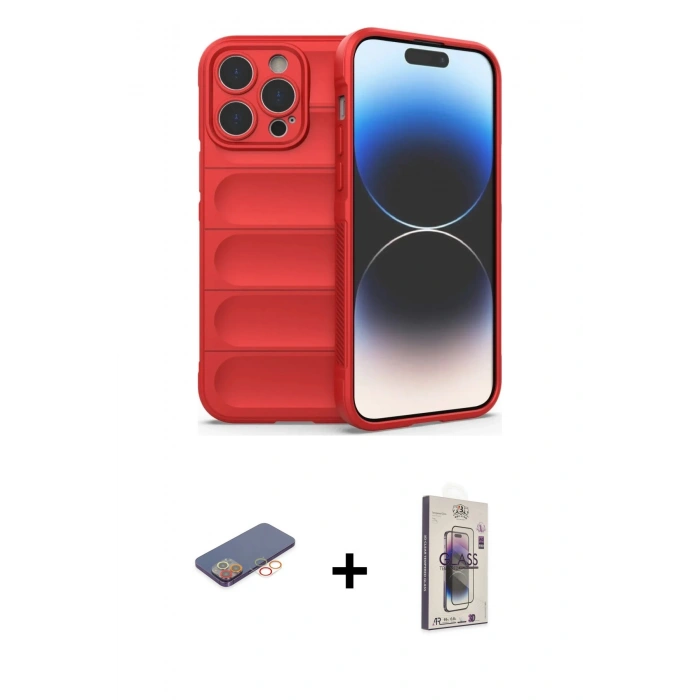 MARSİLYAN™- iPhone 13 Pro Max Kılıf Atlas Koleksiyonu - Siyah Bilvis 3D Cam Ekran Koruyucu + Renkli Kamera Lens Koruma Cam - TU