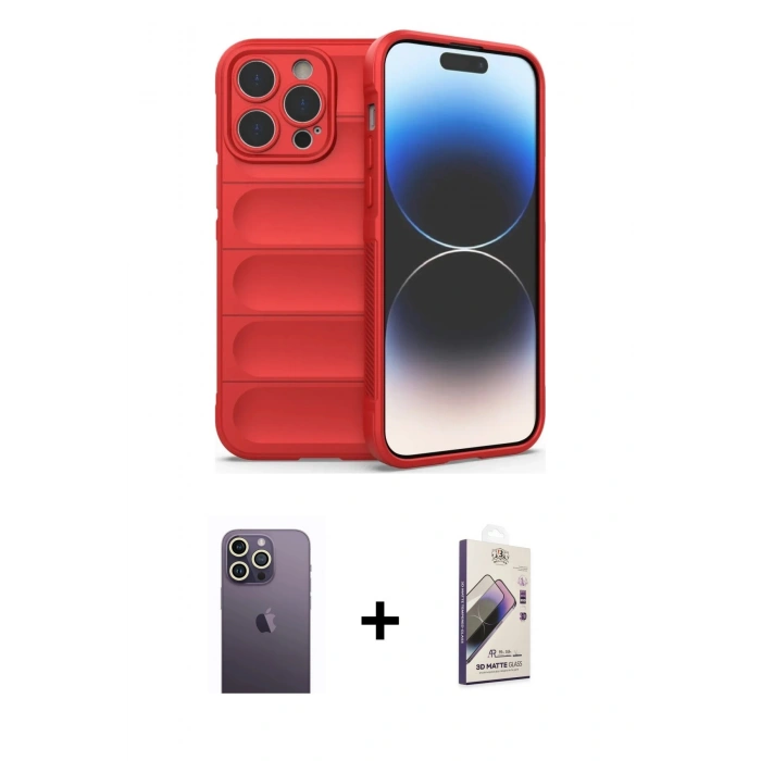 MARSİLYAN™- iPhone 13 Pro Max Kılıf Atlas Koleksiyonu - Siyah Bilvis 3D Mat Cam Ekran Koruyucu + Neon Fosforlu Kamera Lens - BZ