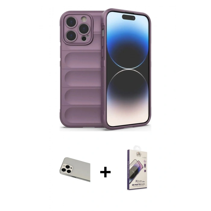 MARSİLYAN™- iPhone 13 Pro Max Kılıf Atlas Koleksiyonu - Siyah Bilvis 3D Mat Cam Ekran Koruyucu + Rainbow Kamera Lens Koruma Cam - BZ
