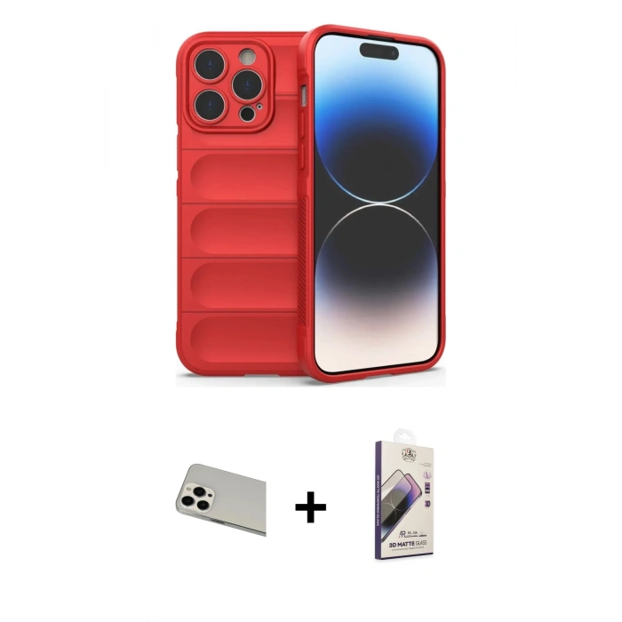 MARSİLYAN™- iPhone 13 Pro Max Kılıf Atlas Koleksiyonu - Siyah Bilvis 3D Mat Cam Ekran Koruyucu + Rainbow Kamera Lens Koruma Cam - BZ