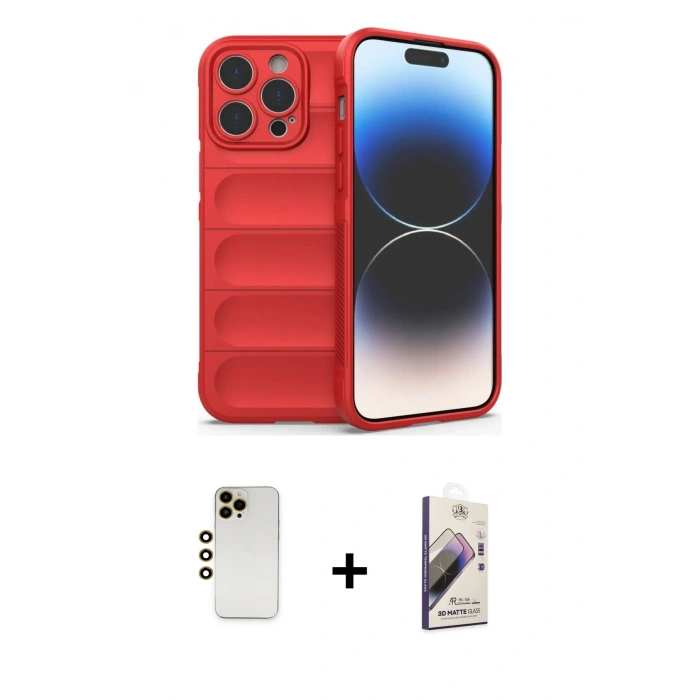 MARSİLYAN™- iPhone 13 Pro Max Kılıf Atlas Koleksiyonu - Siyah Bilvis 3D Mat Cam Ekran Koruyucu + Shine Kamera Lens - GD