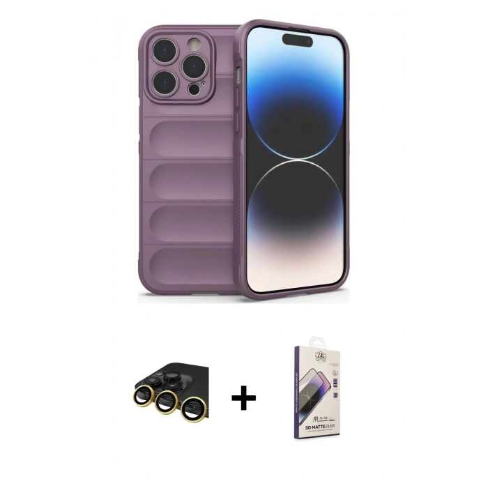 MARSİLYAN™- iPhone 13 Pro Max Kılıf Atlas Koleksiyonu - Siyah Bilvis 3D Mat Cam Ekran Koruyucu + Raze Metal Kamera Lens - GD