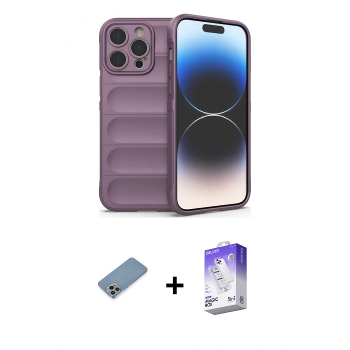 MARSİLYAN™- iPhone 13 Pro Max Kılıf Atlas Koleksiyonu - Siyah Bilvis 5in1 3D Magic Cam Ekran Koruyucu + Shine Kamera Lens Koruma Cam - GI