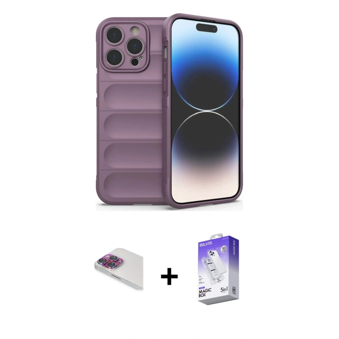 MARSİLYAN™- iPhone 13 Pro Max Kılıf Atlas Koleksiyonu - Siyah Bilvis 5in1 3D Magic Cam Ekran Koruyucu + Pers Alüminyum Kamera Lens - GI