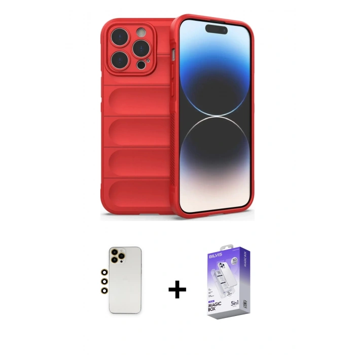 MARSİLYAN™- iPhone 13 Pro Max Kılıf Atlas Koleksiyonu - Siyah Bilvis 5in1 3D Magic Cam Ekran Koruyucu + Shine Kamera Lens - GD