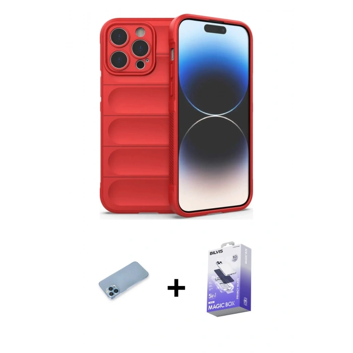MARSİLYAN™- iPhone 13 Pro Max Kılıf Atlas Koleksiyonu - Siyah Bilvis 5in1 5D Magic Hayalet Cam Ekran Koruyucu + Mavi Shine Kamera Lens Koruma Cam