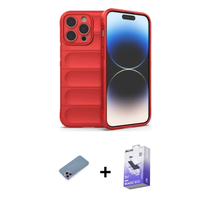 MARSİLYAN™- iPhone 13 Pro Max Kılıf Atlas Koleksiyonu - Siyah Bilvis 5in1 5D Magic Hayalet Cam Ekran Koruyucu + Shine Kamera Lens Koruma Cam - PE