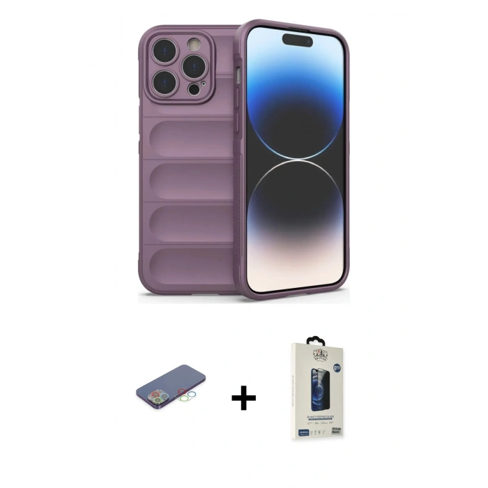 MARSİLYAN™- iPhone 13 Pro Max Kılıf Atlas Koleksiyonu - Siyah Bilvis Hayalet Cam Ekran Koruyucu + Renkli Kamera Lens Koruma Cam - MI