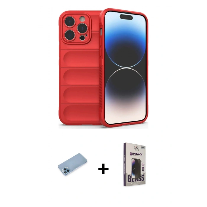 MARSİLYAN™- iPhone 13 Pro Max Kılıf Atlas Koleksiyonu - Siyah Bilvis Hayalet Cam Ekran Koruyucu + Shine Kamera Lens Koruma Cam - MI